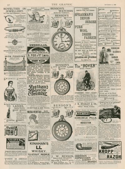 Pagina pubblicitaria da The Graphic, 22 settembre 1888 da English School
