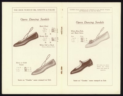Pagine dal catalogo delle famose scarpe da balletto di Gamba di Milano (litografia) da English School