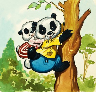 Panda che scalano un albero da English School