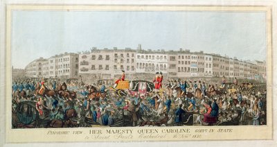 Vista panoramica. Sua Maestà la Regina Carolina in stato alla Cattedrale di St. Paul, 20 novembre 1820, pub. 1821 da English School