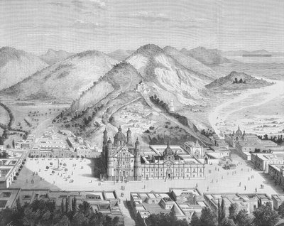 Veduta panoramica della Basilica di Guadalupe, Città del Messico 1880 (incisione) da English School