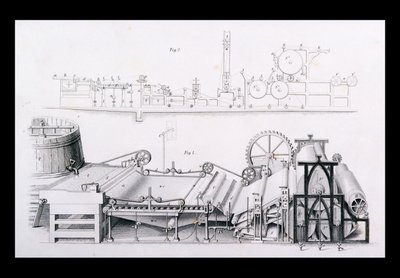 Macchina per la fabbricazione della carta da Cyclopaedia of Useful Arts & Manufactures, a cura di Charles Tomlinson, c.1880s da English School