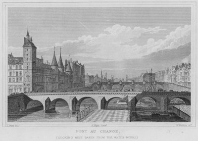 Parigi, Pont Au Change, vista verso ovest, presa dalle opere idrauliche da English School