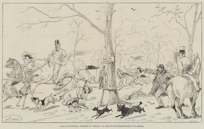 Parigi a cavallo, il Bois de Boulogne e M de Lesseps (incisione) da English School