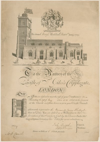 Parrocchia di San Giles Cripplegate, battitura dei confini, invito, 1860 da English School