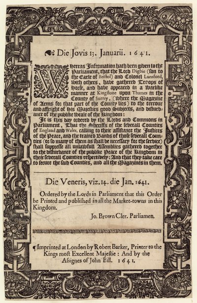 Ordine Parlamentare, 14 gennaio 1641 da English School