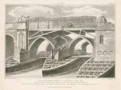 Parte del vecchio London Bridge come appariva nel giugno 1826 da English School