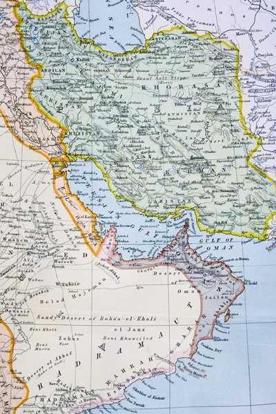 Mappa parziale del Medio Oriente che mostra il Mar Rosso, il Golfo Persico e il Corno d