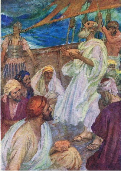 Il viaggio di Paolo a Roma, da The Bible Picture Book pubblicato da Thomas Nelson, c.1950 da English School