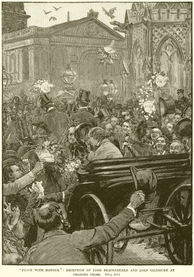 Pace con onore: Accoglienza di Lord Beaconsfield e Lord Salisbury a Charing Cross da English School