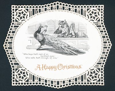 Pavone e Gufo nel negozio, Cartolina di Natale da English School