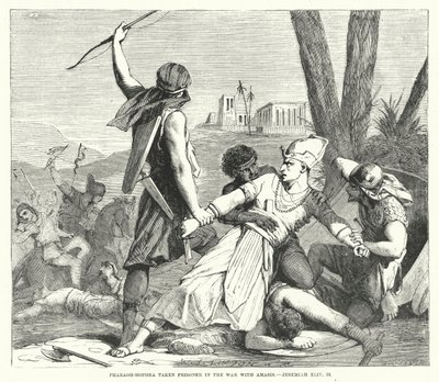Faraone-Hofra preso prigioniero nella guerra con Amasis, Geremia XLIV, 30 (incisione) da English School