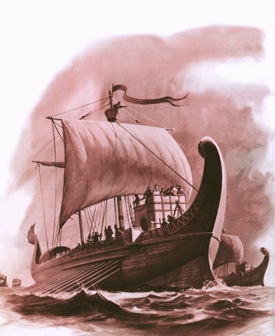 Flotta fenicia che naviga lungo la costa occidentale dell