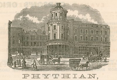 Phythian, grossista e rivenditore di tè per famiglie e magazzini esteri, 430 West Strand e 1-3 King William Street, Londra da English School