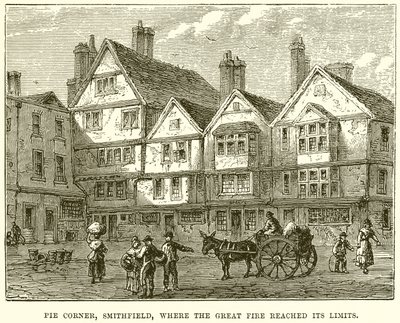 Pie Corner, Smithfield, dove il Grande Incendio raggiunse i suoi limiti da English School