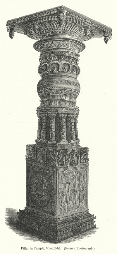Pilastro del tempio di Moodbidri (incisione) da English School