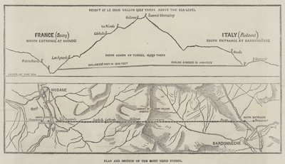 Piano e sezione del tunnel del Moncenisio (incisione) da English School