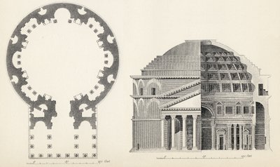 Piano e elevazione del Pantheon a Roma, dall
