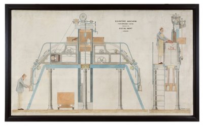 Piano di una macchina contatrice automatica, c.1895 (incisione colorata a mano) da English School