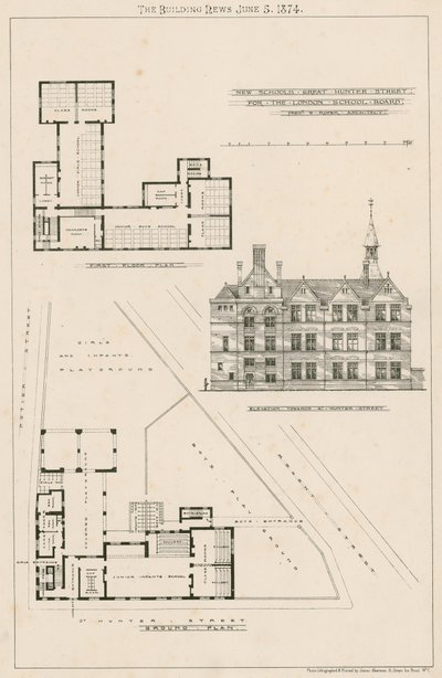 Piano delle nuove scuole, Great Hunter Street Schools, Old Kent Road da English School
