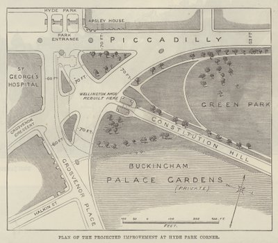 Piano del miglioramento previsto a Hyde Park Corner (incisione) da English School