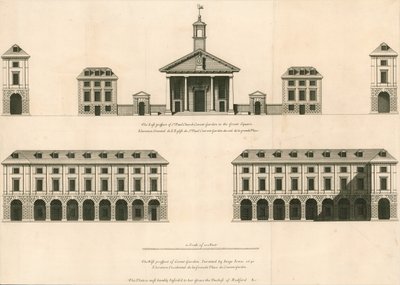 Piano della prospettiva est della Chiesa di San Paolo, Covent Garden e prospettiva ovest di Covent Garden da English School