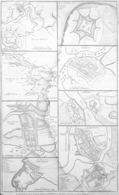 Piani delle principali città, forti e porti in Irlanda, illustrazione da 