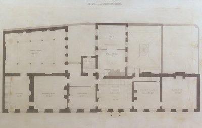 Piani del piano terra di 21 Albemarle Street dopo le prime modifiche alla casa dopo la sua acquisizione da parte della Royal Institution, c.1800 da English School