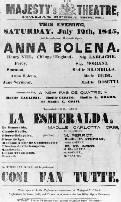 Locandina per il Teatro di Sua Maestà, Teatro dell