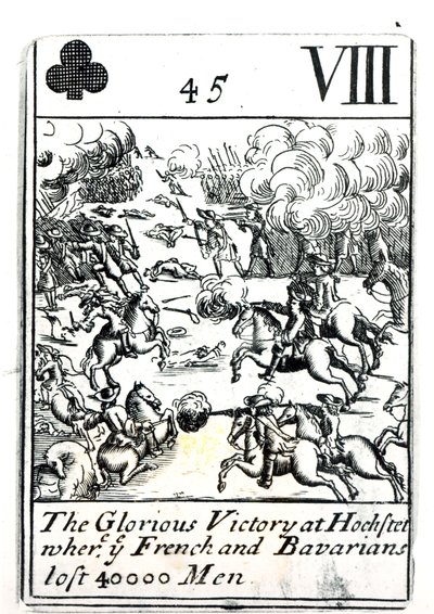 Carta da gioco che raffigura la Gloriosa Vittoria nella Battaglia di Hochstadt dove i francesi e i bavaresi persero 40.000 uomini da English School