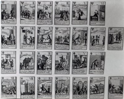 Carte da gioco che raffigurano episodi della Gloriosa Rivoluzione del 1688-89 da English School