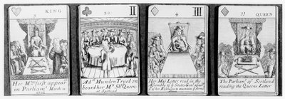 Carte da gioco che raffigurano eventi all