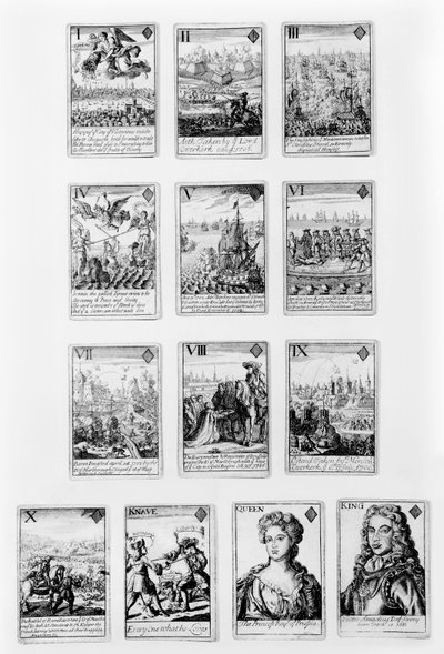 Carte da gioco con personaggi e scene del primo XVIII secolo da English School