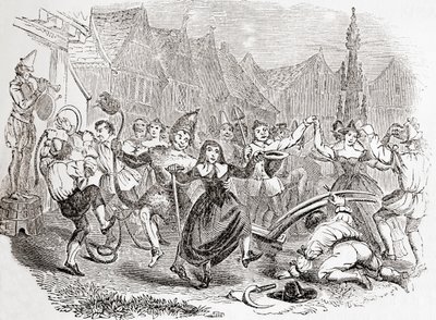 Celebrazioni del Plough Monday, la danza di Bessie e il Clown, da Old England: A Pictorial Museum, pub. 1847 da English School