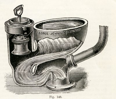 Water closet a valvola a immersione, con maniglia sollevata, 1870 da English School