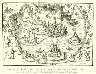Stagno a Elvetham, Hants, durante la Visita della Regina Elisabetta, 1591 da English School