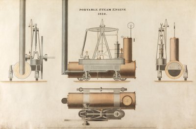 Motore a vapore portatile, progettato da Maudsley, Sons & Field, 1828 (penna e inchiostro e acquerello su carta) da English School