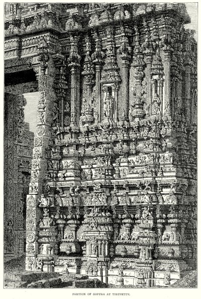 Porzione di Gopura a Tirupetty (incisione) da English School