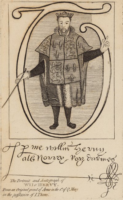 Ritratto e autografo di Wil Hervy (William Harvey) da English School
