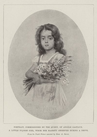 Ritratto, commissionato dalla Regina, di Angele Gastaud, una piccola ragazza nizzarda, osservata da Sua Maestà durante una passeggiata (litografia) da English School