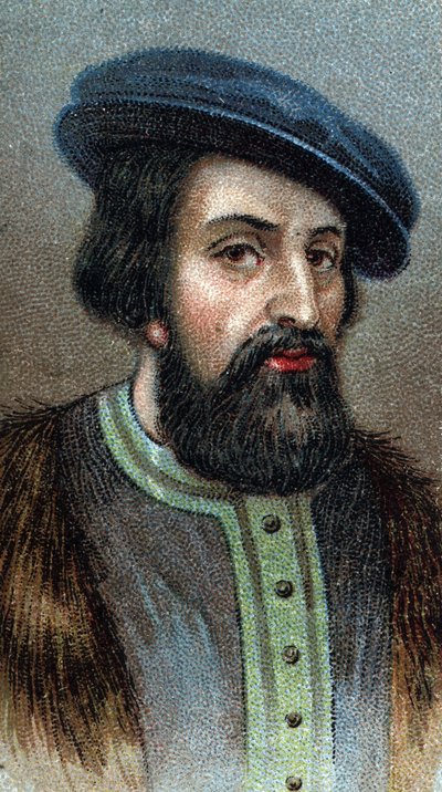 Ritratto di Hernando (Hernan) Cortes (1485-1547) conquistatore inglese - Dalla serie "Leaders of Men" da English School