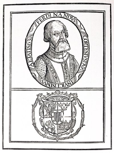 Ritratto di Hernado Cortes (1485-1547) e le sue armi, da 