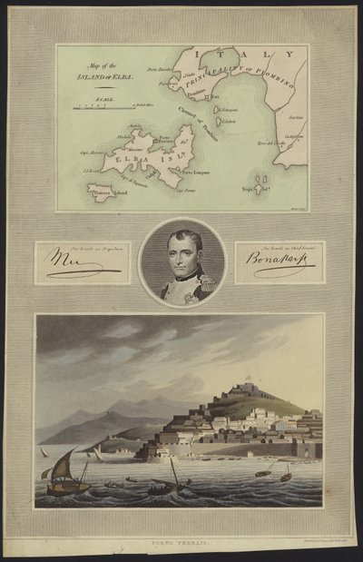 Ritratto di Napoleone Bonaparte con una mappa e una vista dell