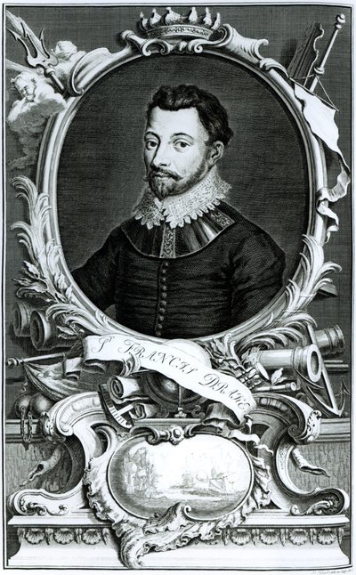 Ritratto di Sir Francis Drake (c.1540-96) inciso da Jacobus Houbraken (1698-1780) (incisione) da English School