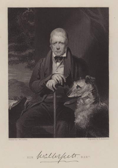 Ritratto di Sir Walter Scott, con cane (incisione) da English School