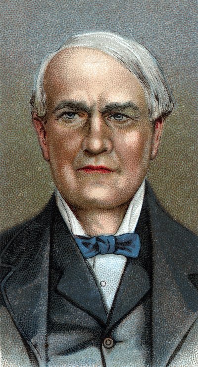 Ritratto di Thomas Alva Edison - Inventore americano - Dalla serie "Leaders of Men" - Cromolitografia - Scuola Inglese, XX secolo da English School