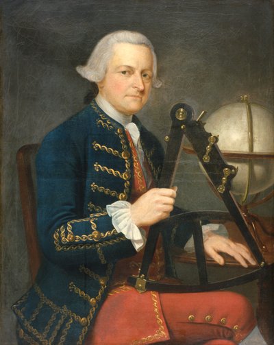 Ritratto di un gentiluomo marinaio con un quadrante di Hadley sul ginocchio da English School
