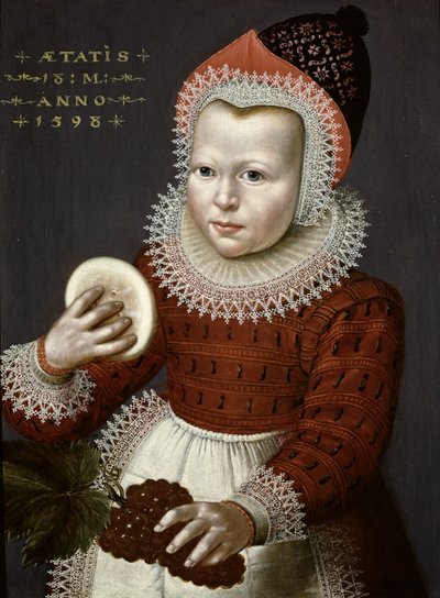 Ritratto di una giovane ragazza che tiene pane e uva, 1598 da English School