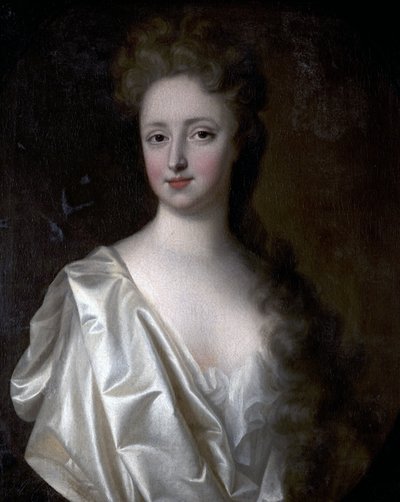 Ritratto di una giovane donna in raso bianco da English School