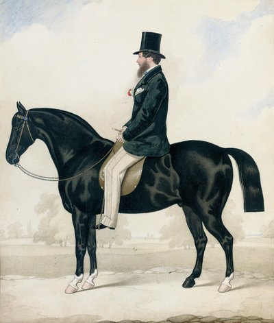 Ritratto di un Gentiluomo con Cappello a Cilindro, seduto su un Cavallo Nero da English School